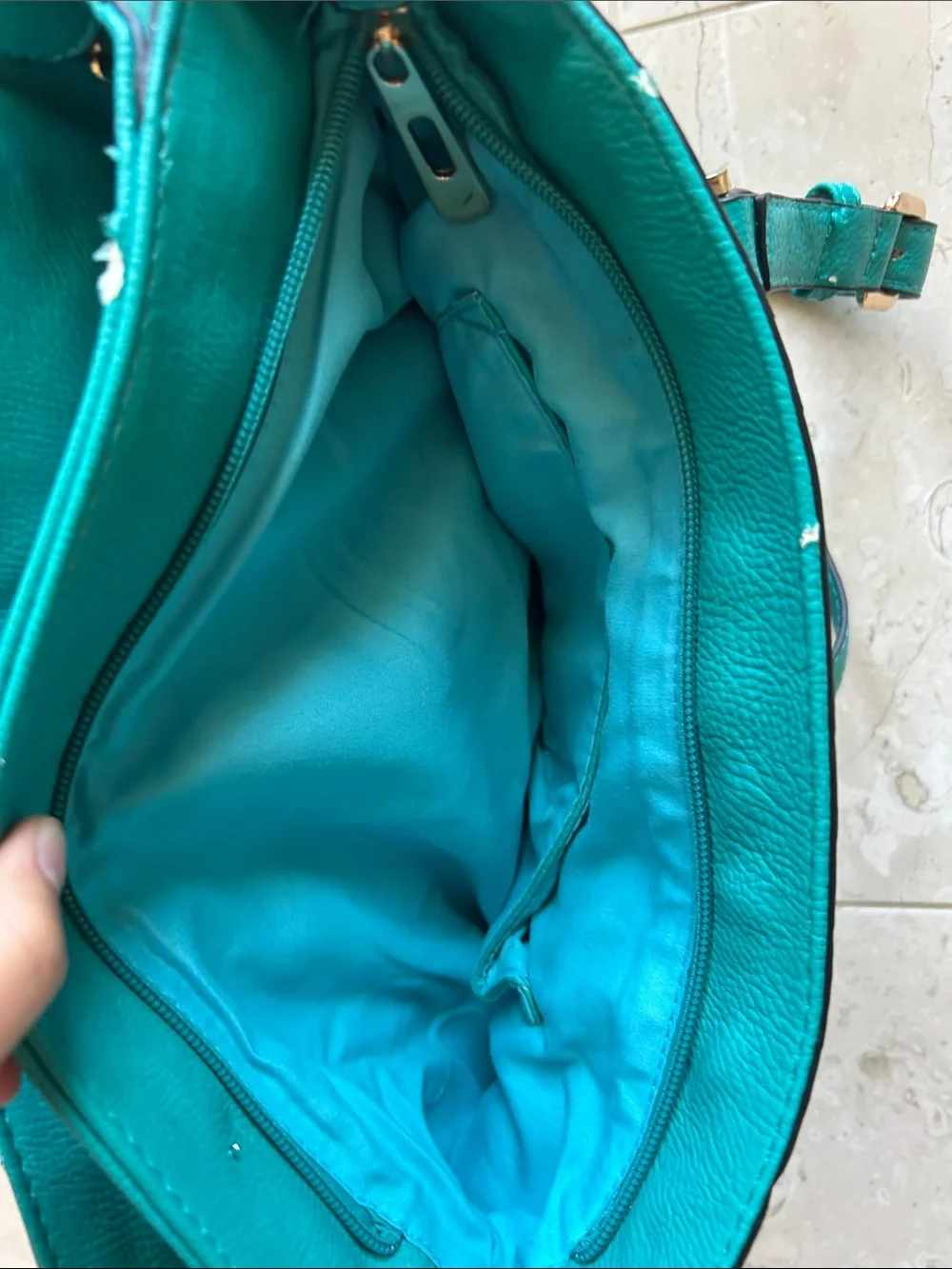 Michael Kors Teal Leather Logo Tote with Gold Medallion